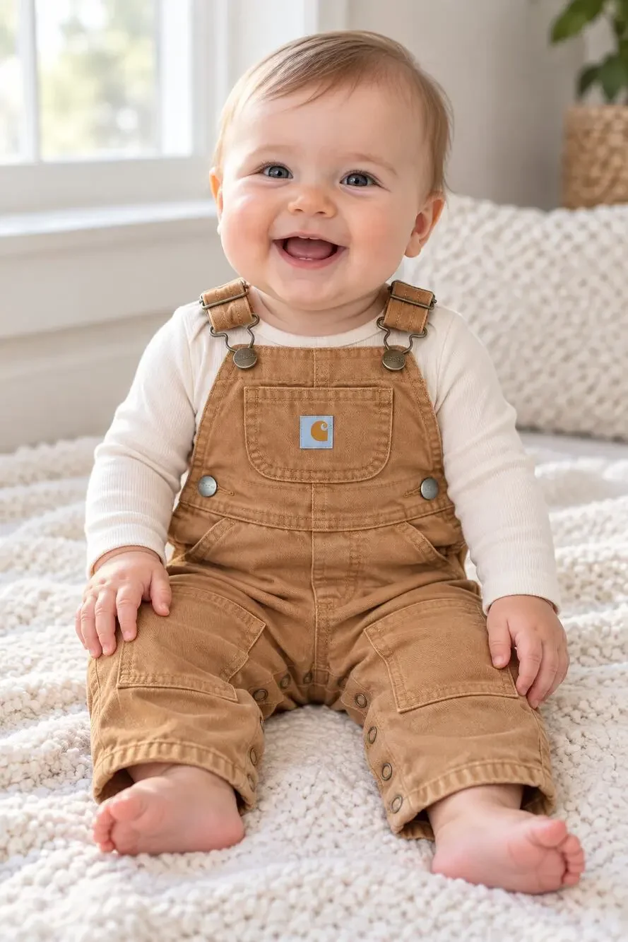 Carhartt Baby Brown Duck Canvas Bib Overalls 6M Workwear Snap Inseam